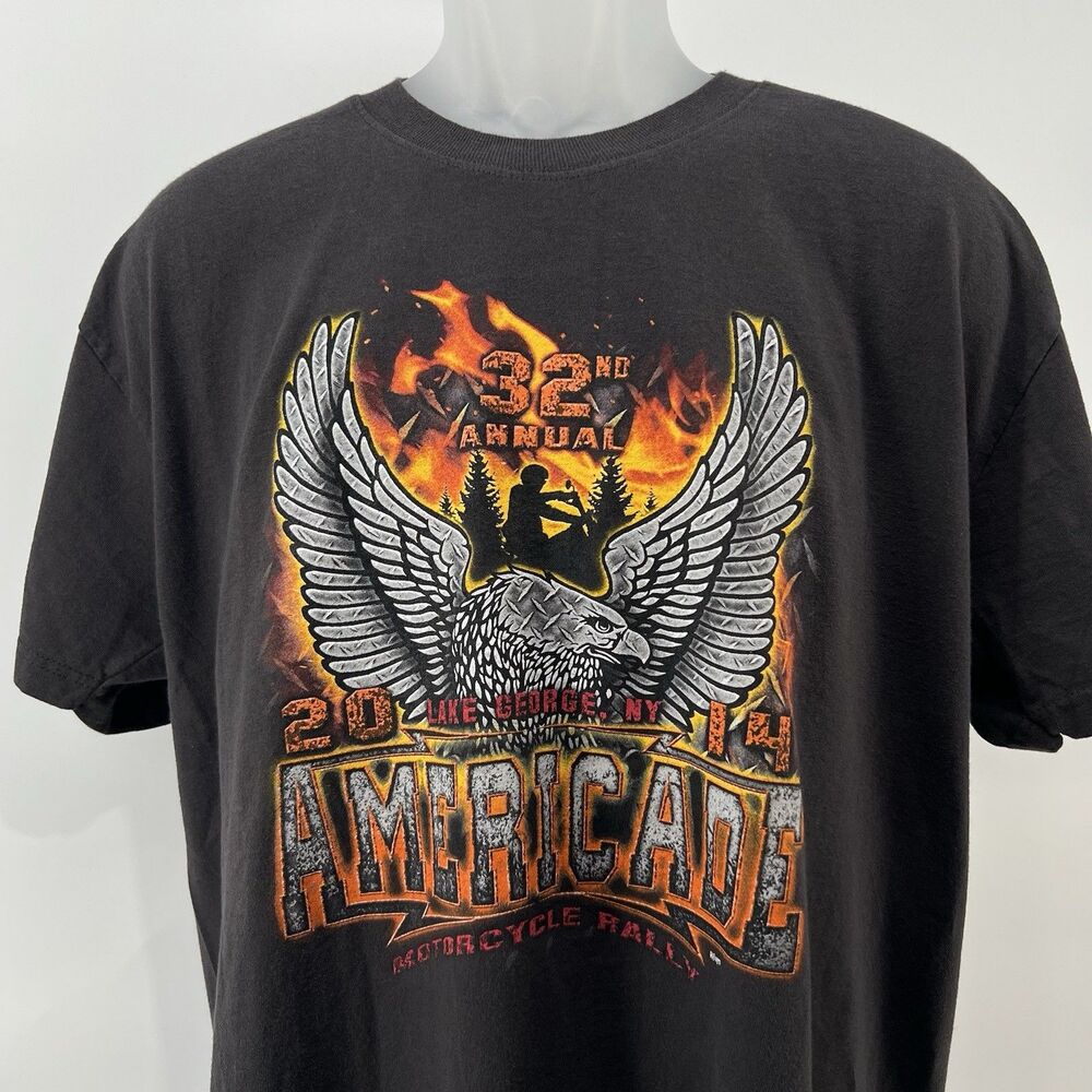 Harley Davidson Americade Rally 32nd Lake George T Shirt Mens L Brown 2014 Biker